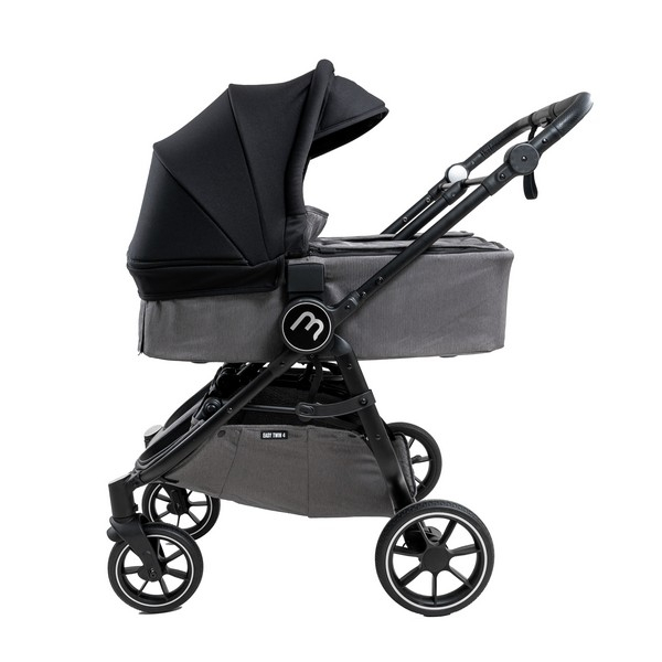 Poussette Double Baby Monsters Easy Twin 4 - Châssis Black + 2 Nacelles - Canopys Noir