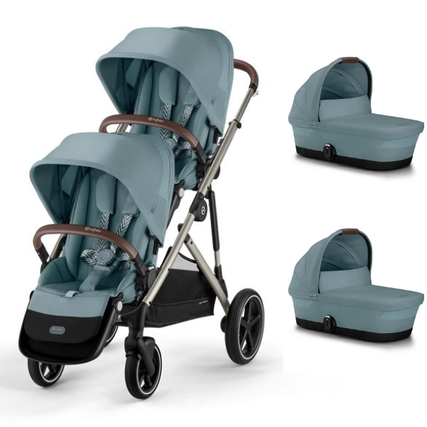 Poussette Double Cybex Gazelle S2 - Châssis Taupe + Nacelles - Stormy Blue