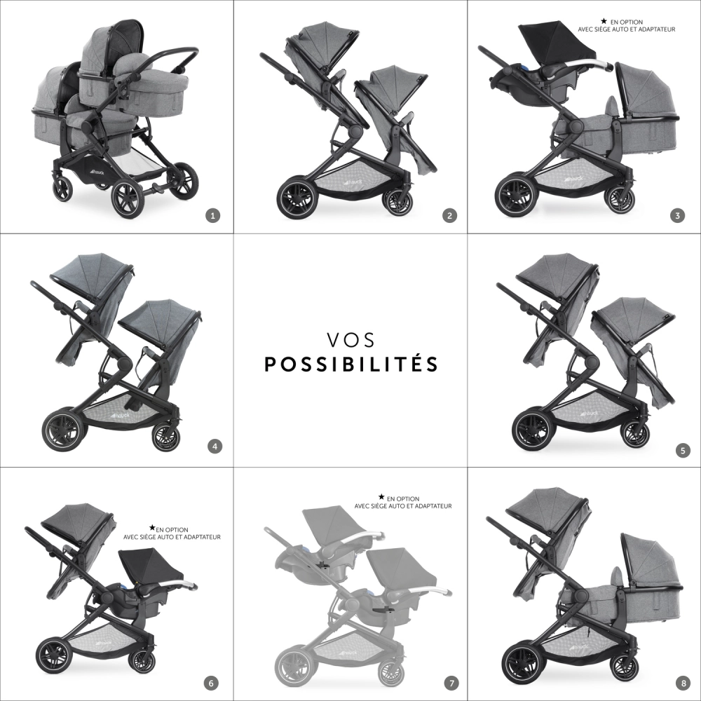 Poussette Double Hauck Atlantic Twin - Melange Grey