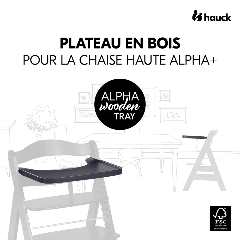 Plateau Repas Hauck Alpha Wooden - Dark Grey