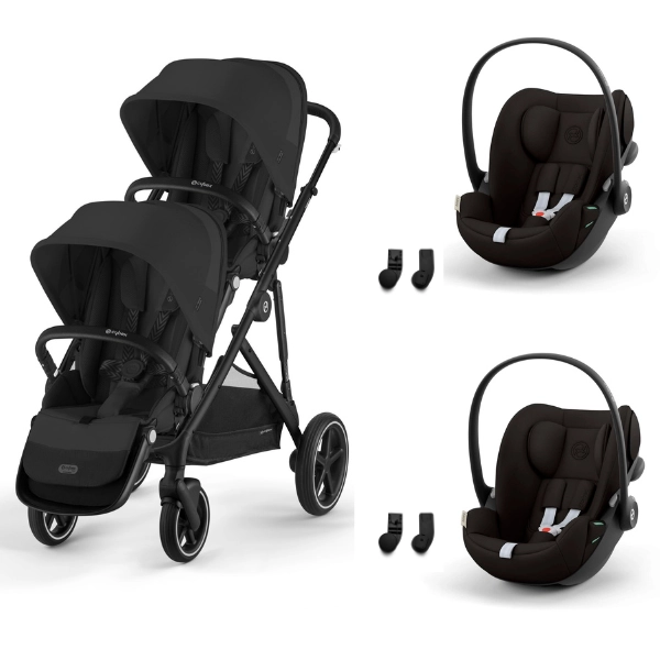 Poussette Double Cybex Gazelle S2 BLK - Moon Black + 2 Coques Autos Cloud G i-Size - Magic Black