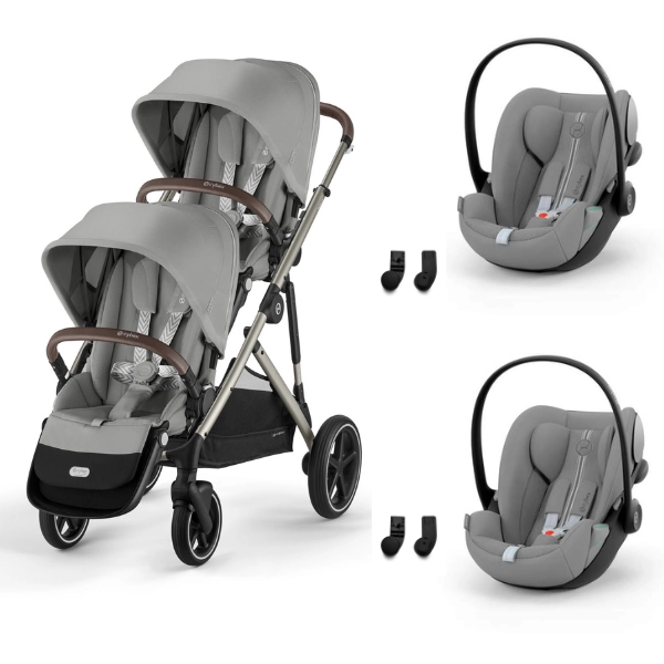 Poussette Double Cybex Gazelle S2 SLV - Stone Grey + 2 Coques Auto Cloud G i-Size - Stone Grey (Plus)