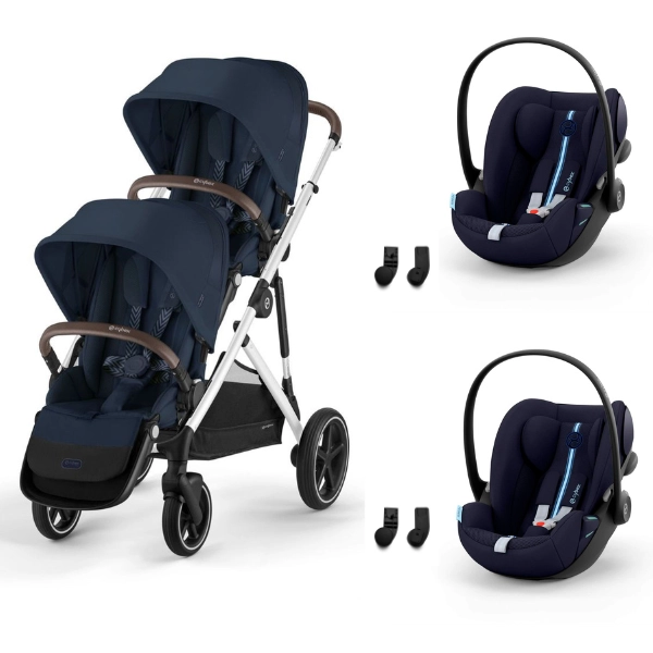 Poussette Double Cybex Gazelle S2 SLV - Ocean Blue + 2 Coques Auto Cloud G i-Size - Ocean Blue (Plus)