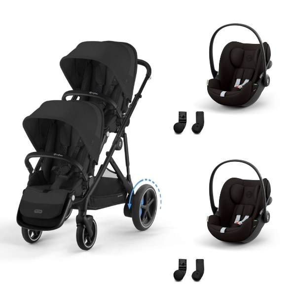 Poussette Double Cybex eGazelle S BLK - Moon Black + 2 Coques Auto Cloud G i-Size - Magic Black