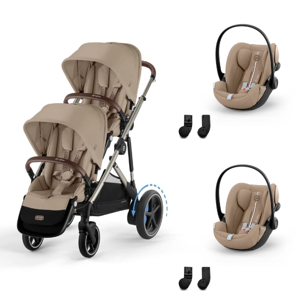 Poussette Double Cybex eGazelle S TPE - Almond Beige + Coques Auto Cloud G i-Size - Almond Beige (Plus)