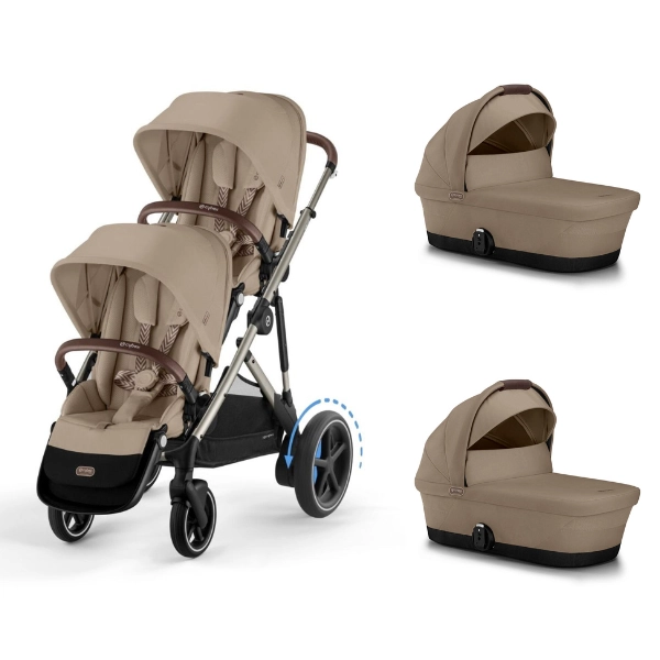 Poussette Double Cybex eGazelle S TPE + 2 Nacelles Gazelle Cot S - Almond Beige