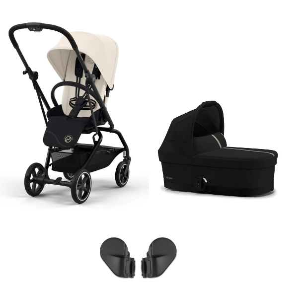 Poussette Cybex Eezy S Twist +2 BLK - Canvas White + Nacelle Cybex Cot S - Moon Black