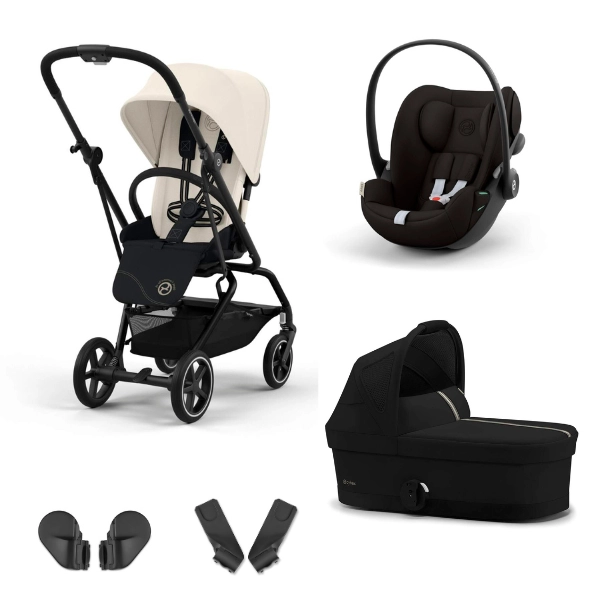 Poussette Cybex Eezy S Twist +2 BLK - Canvas White + Coque Auto Cloud G i-Size - Magic Black +  Nacelle Cot S - Magic Black