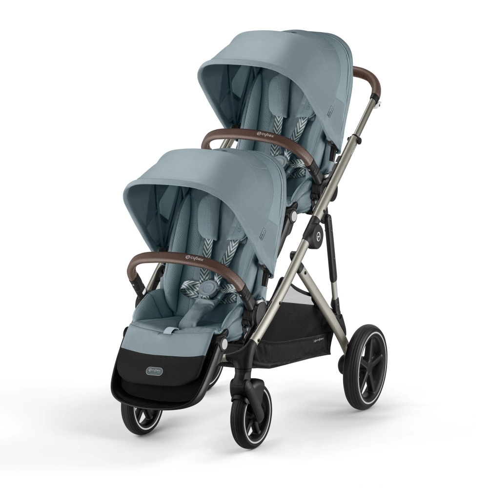 Poussette Double Cybex Gazelle S2 BLK - Stormy Blue + 2 Nacelles Gazelle Cot + 2 Coques Autos Cloud G i-Size - Stormy Blue (Plus)