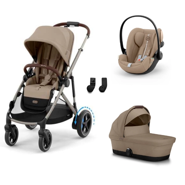 Poussette Cybex eGazelle S2 TPE - Almond Beige + Nacelle Gazelle Cot + Coque Auto Cloud G i-Size - Almond Beige (Plus)