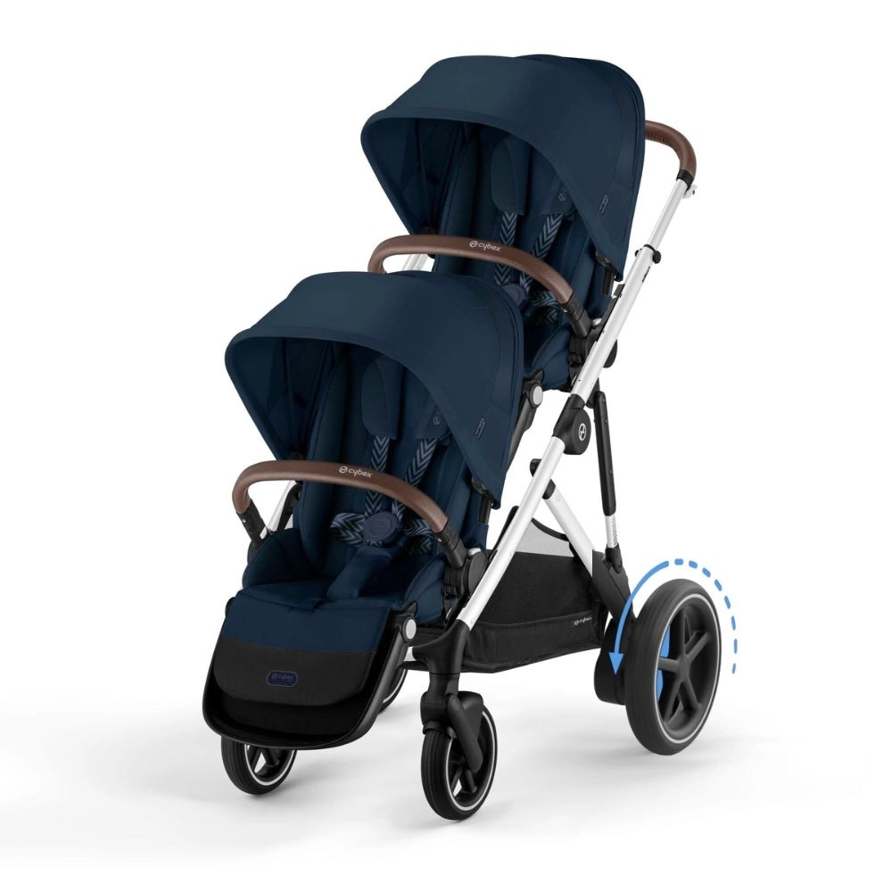 Poussette Double Cybex eGazelle S2 SLV - Ocean Blue + 2 Nacelles Gazelle Cot + 2 Coques Autos Cloud G i-Size - Ocean Blue (Plus)
