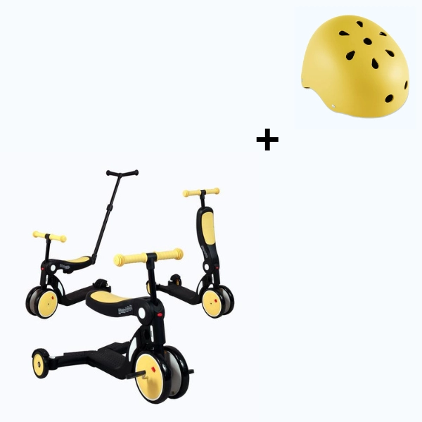 Scootizz, draisienne évolutive 5 en 1 Looping avec barre de poussée + Casque Enfant - Jaune