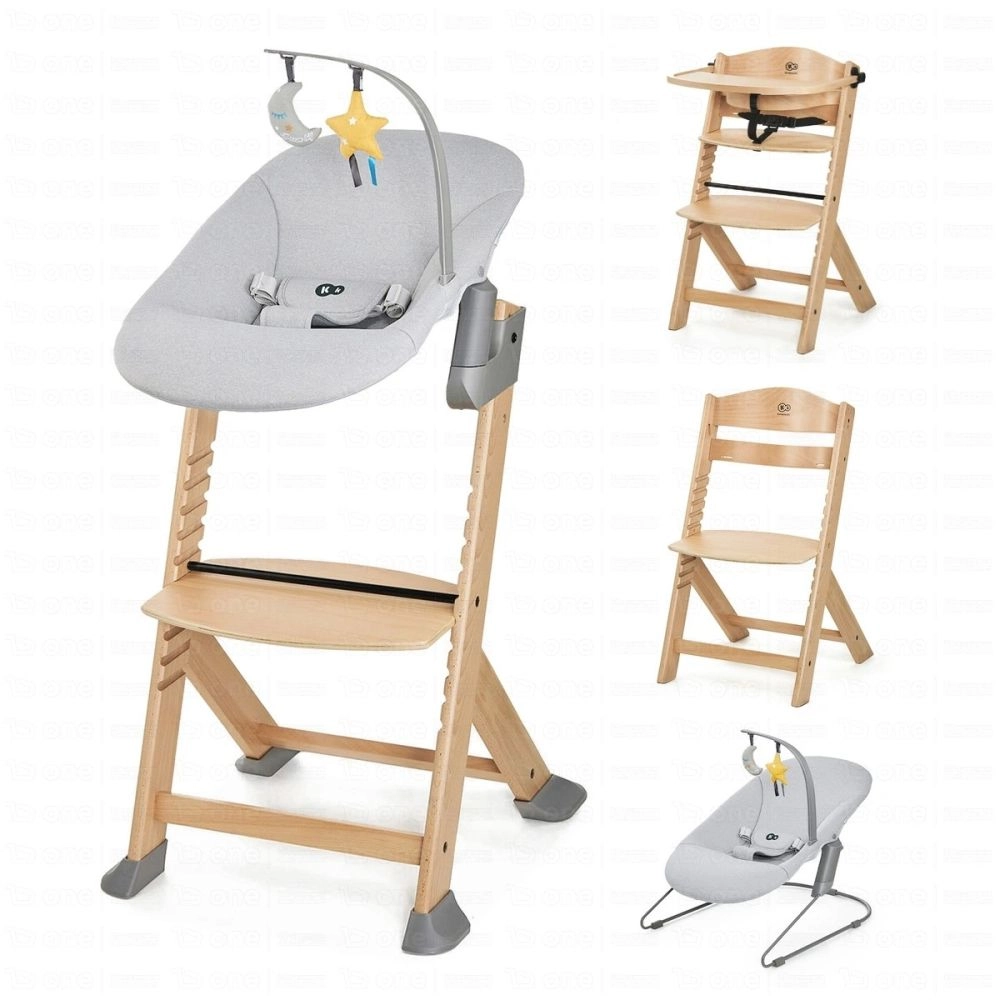 Chaise haute ENOCK  +  transat CALMEE - Kinderkraft - bois/gris