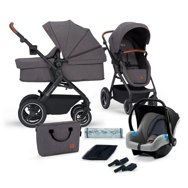 Poussette Kinderkraft B-Tour + Nacelle - Dark Grey + Coque Auto Mink - Grey Melange