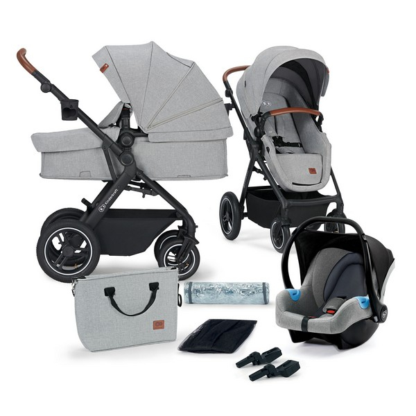Poussette Kinderkraft B-Tour + Nacelle - Light Grey + Coque Auto Mink - Grey Melange
