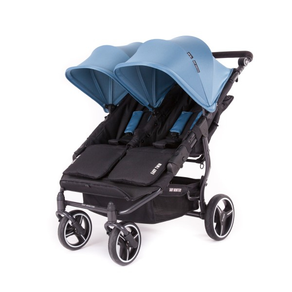 Poussette Double Baby Monsters Easy Twin 3S Light - Châssis Noir/ Canopys Atlantic + 2nd Canopy Offert