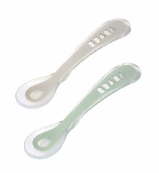 Lot 2 Cuillères Deuxième Age Silicone Béaba - Vert Sauge