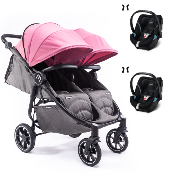 Poussette Double Baby Monsters Easy Twin 4 - Châssis Black/ Canopys Milkshake + 2 Coques Cybex Aton 5