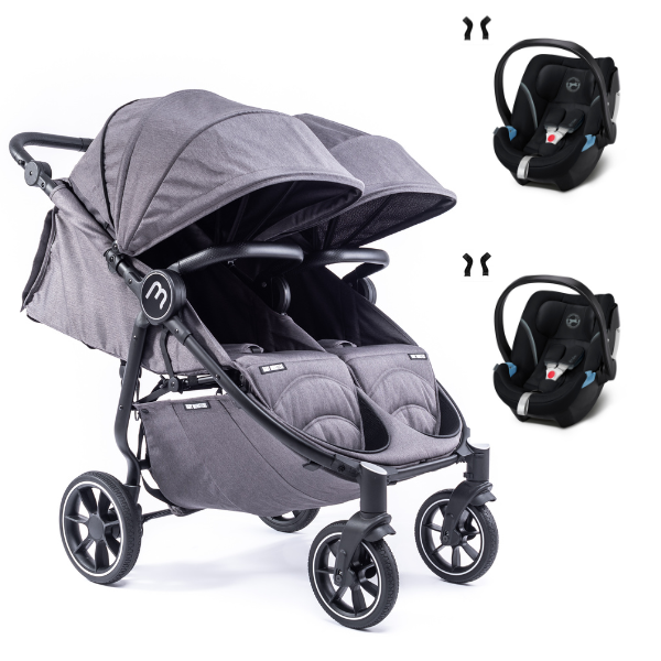 Poussette Double Baby Monsters Easy Twin 4 - Châssis Black/ Canopys Texas + 2 Coques Cybex Aton 5