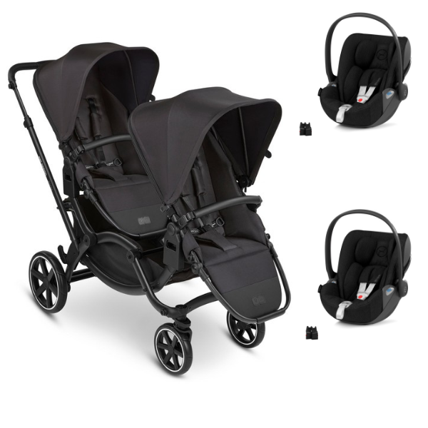 Poussette Double ABC Design Zoom - Ink + 2 Coques Auto Cloud T i-Fix - Sepia Black (2023)