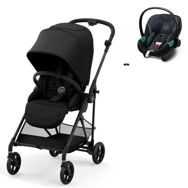 Poussette Cybex Melio 2 Châssis Carbon - Deep Black + Coque Auto Aton S2 - Granite Black