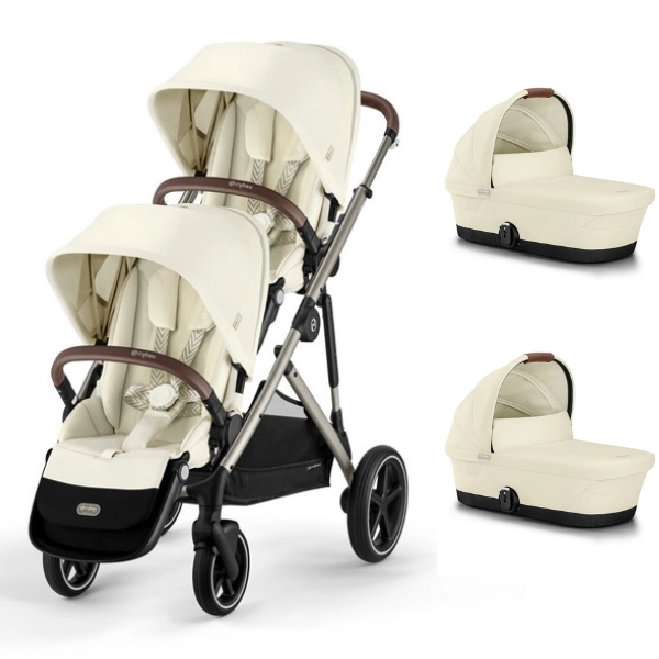 Poussette Double Cybex Gazelle S - Châssis Taupe + Nacelles - Seashell Beige (2023)