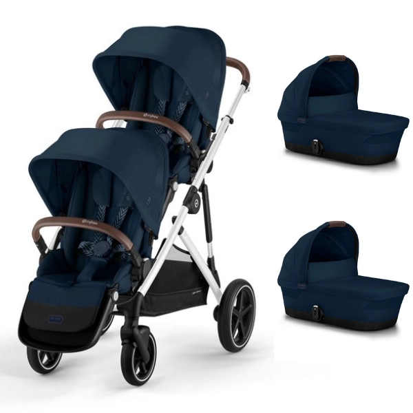 Poussette Double Cybex Gazelle S - Châssis Silver + Nacelles - Ocean Blue (2023)