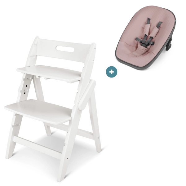 Moji Yippy Plain High Chair - Snow + Newborn Seat - Rosegold