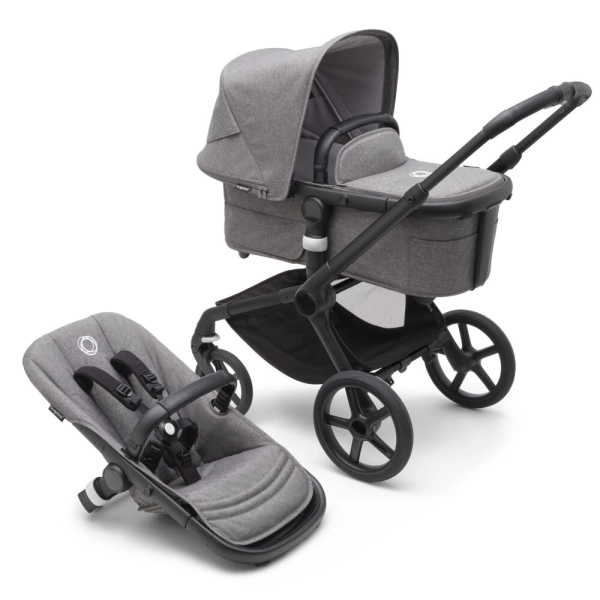 Poussette Bugaboo Fox 5 - Châssis Noir + Nacelle - Gris Chiné