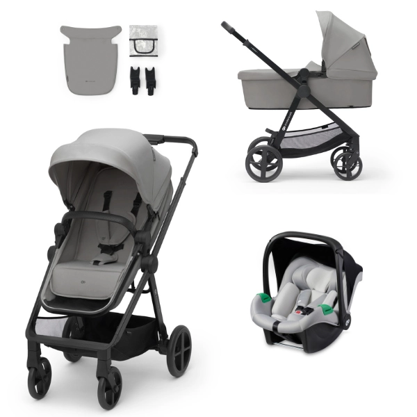 Poussette Kinderkraft Newly + Nacelle + Coque Auto Mink Pro - Moonlight Grey