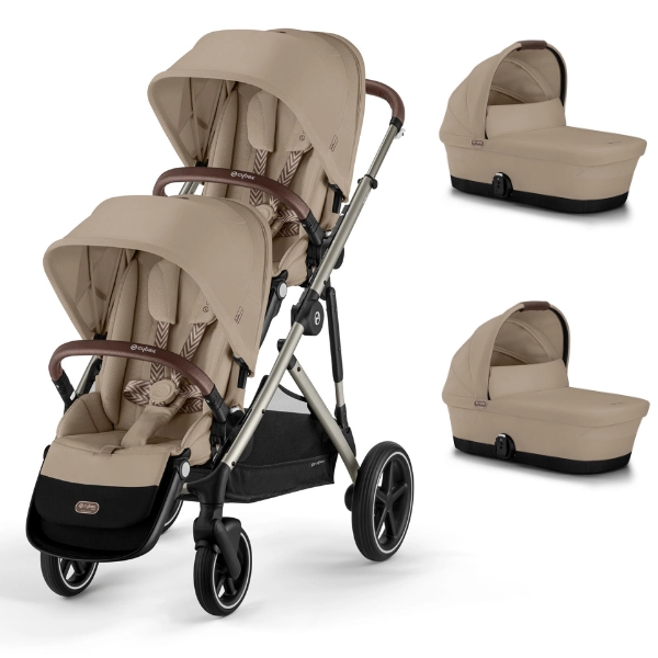 Poussette Double Cybex Gazelle S - Châssis Taupe + Nacelles - Almond Beige