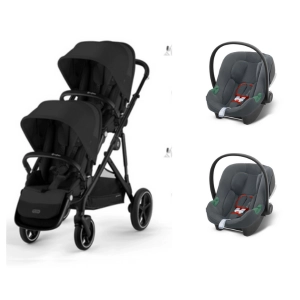 Poussette Double Cybex Gazelle S2 - BLK - Moon Black + 2 Coques Auto Aton B2 - Steel Grey + 2 Bases Offertes