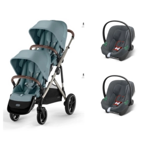 Poussette Double Cybex Gazelle S2 TPE - Stormy Blue + Coques Auto Aton B2 - Steel Grey + 2 Bases Offertes
