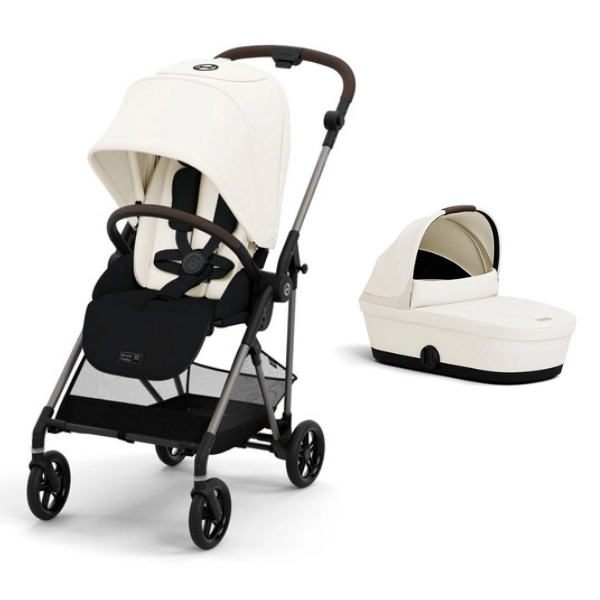 Poussette Cybex Melio 4 Châssis Taupe + Nacelle - Canvas White