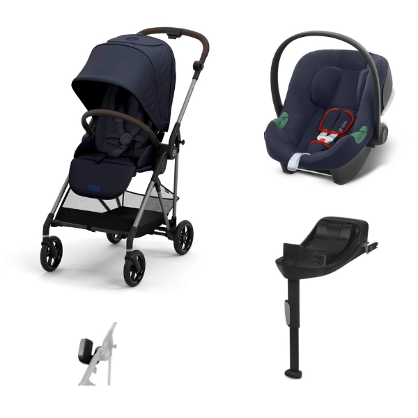 Poussette Cybex Melio 4 TPE - Dark Blue + Coque Auto Aton B2 - Bay Blue + Base One