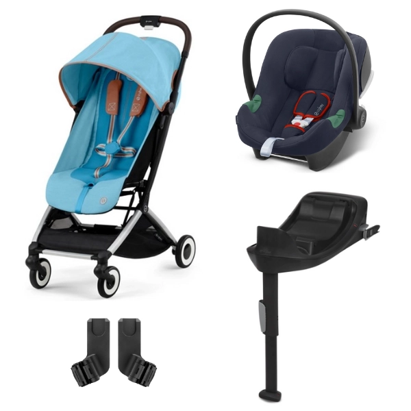 Poussette Cybex Orfeo - Beach Blue (2023) + Coque Cybex Aton B2 i-Size - Bay Blue + Base One