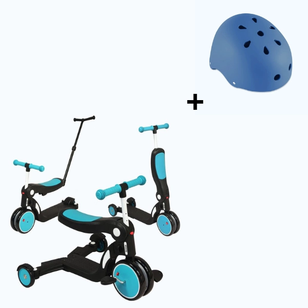 Scootizz, draisienne évolutive 5 en 1 Looping avec barre de poussée + Casque Enfant - Bleu