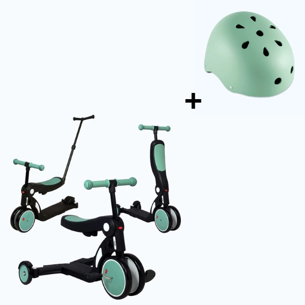 Scootizz, draisienne évolutive 5 en 1 Looping avec barre de poussée + Casque Enfant - Vert