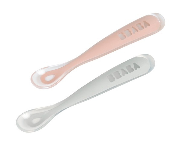 Lot 2 Cuillères Premier Age Silicone Béaba - Old Pink