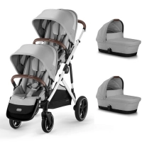 Poussette Double Cybex Gazelle S2 - Châssis Silver + Nacelles - Stone Grey