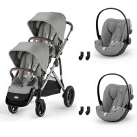 Poussette Double Cybex Gazelle S2 SLV - Stone Grey + 2 Coques Auto Cloud G i-Size - Stone Grey (Plus)