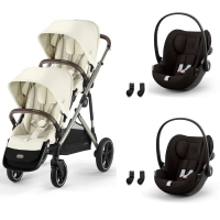 Poussette Double Cybex Gazelle S2 TPE - Seashell Beige + 2 Coques Auto Cloud G i-Size - Magic Black