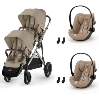 Poussette Double Cybex Gazelle S2 TPE - Almond Beige + 2 Coques Auto Cloud G i-Size - Almond Beige (Plus)
