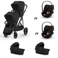 Poussette Double Cybex Gazelle S2 BLK - Moon Black + 2 Nacelles Gazelle Cot + 2 Coques Autos Cloud G i-Size - Magic Black