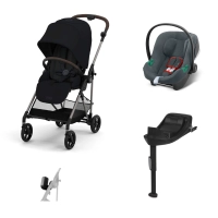Poussette Cybex Melio 4 TPE - Magic Black  + Coque Auto Aton B2 - Steel Grey + Base One