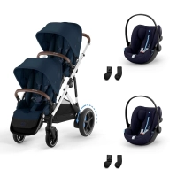 Poussette Double Cybex eGazelle S SLV - Ocean Blue + 2 Coques Auto Cloud G i-Size - Ocean Blue (Plus)