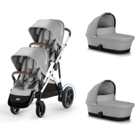 Poussette Double Cybex eGazelle S SLV + 2 Nacelles Gazelle Cot - Stone Grey