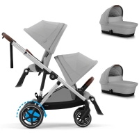 Poussette Double Cybex eGazelle S SLV + 2 Nacelles Gazelle Cot - Stone Grey