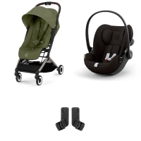 Poussette Cybex Orfeo 2 BLK - Moss Green + Cloud G i-Size - Fog Grey + Adaptateurs