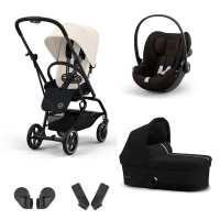 Poussette Cybex Eezy S Twist +2 BLK - Canvas White + Coque Auto Cloud G i-Size - Magic Black +  Nacelle Cot S - Magic Black